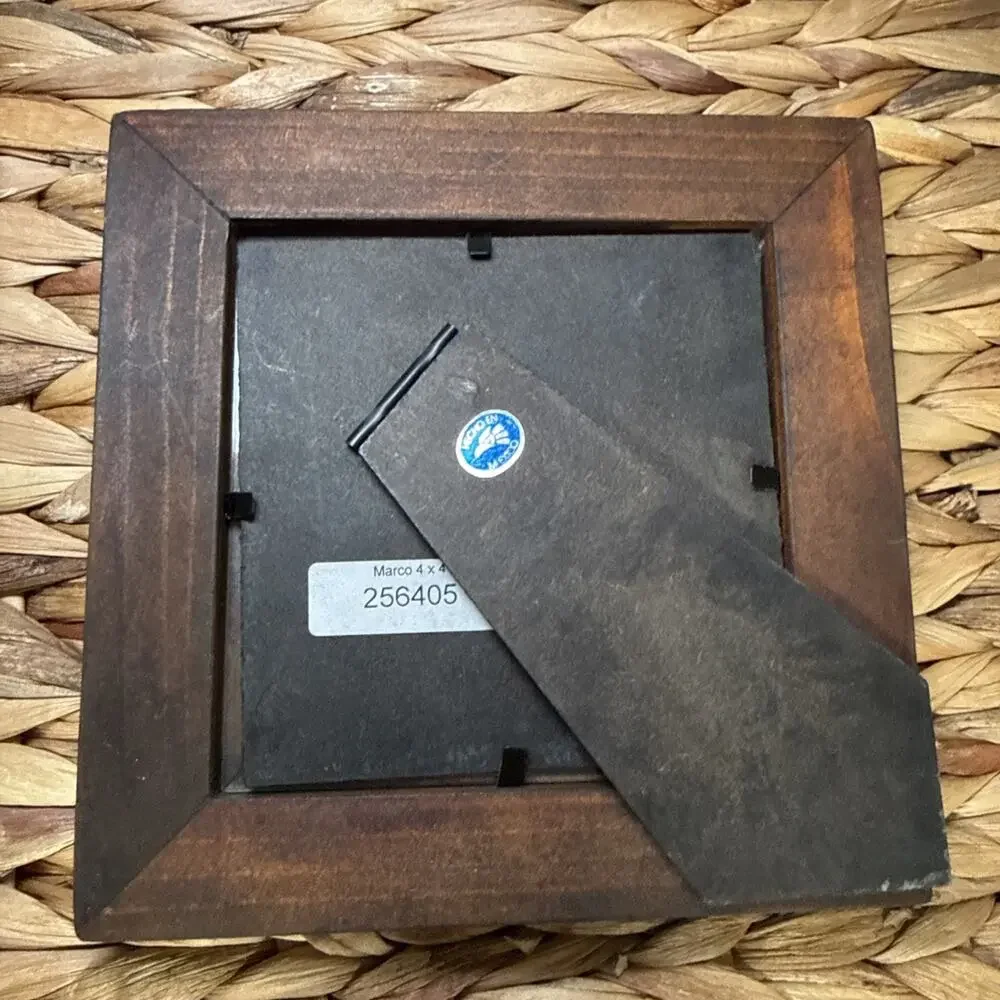 Handmade Mexican Wood 4x4 Picture Frame Pressed Floral Resin Folk Art Vintage